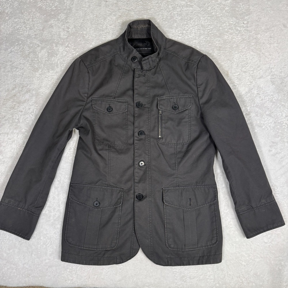 Express Military Field Jacket Men Lage Gray Cotton Utility Pockets Button Front